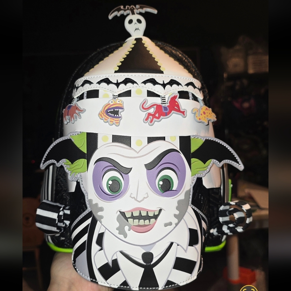New! Loungefly Beetlejuice Carousel Glow in The Dark Cosplay Mini Backpack